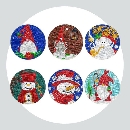 Pintura Terapêutica com Diamantes - Porta Copos (6 unidades) - Natal