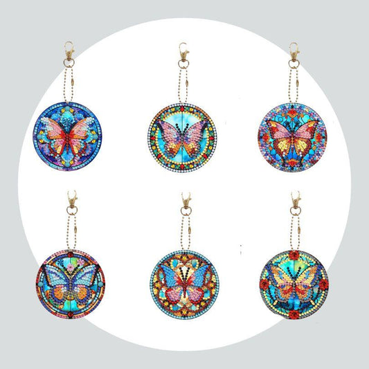 Chaveiros Pintura Terapêutica com Diamantes - Borboletas - Kit com 6