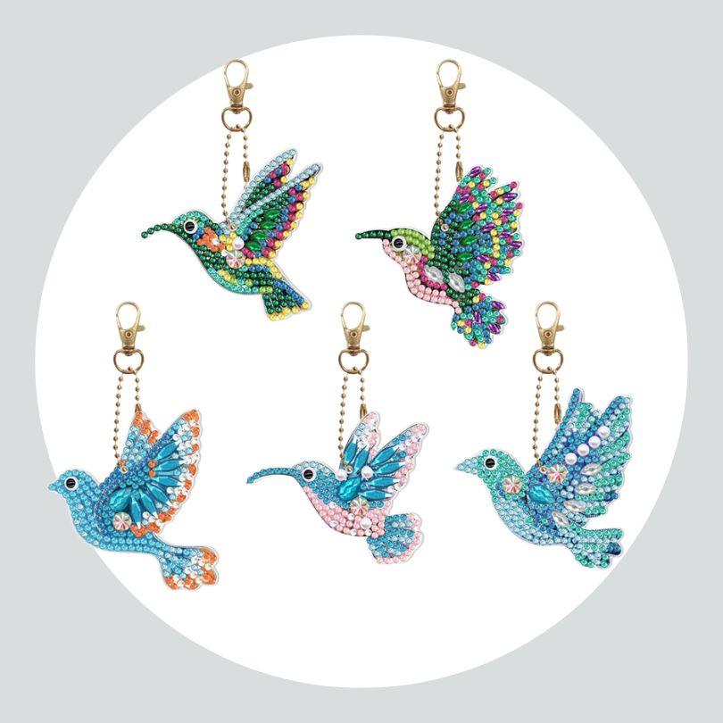 Chaveiros Pintura Terapêutica com Diamantes -Beija Flor - Kit com 5