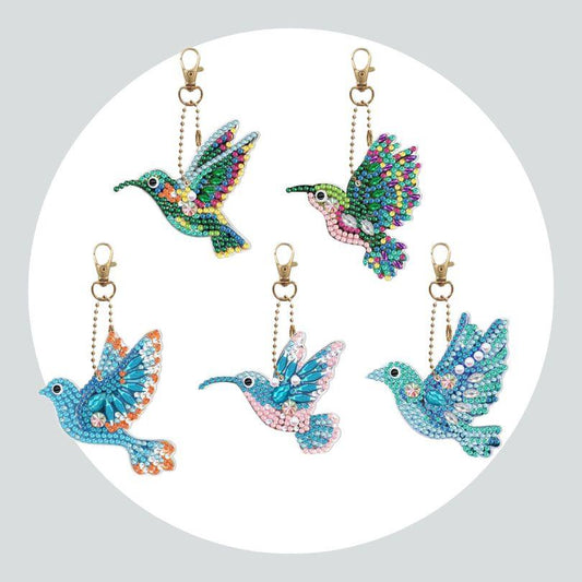 Chaveiros Pintura Terapêutica com Diamantes -Beija Flor - Kit com 5