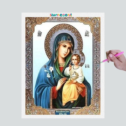 Pintura Terapêutica com Diamantes - Nossa Senhora do Perpetuo Socorro- Tela 100% Preenchida