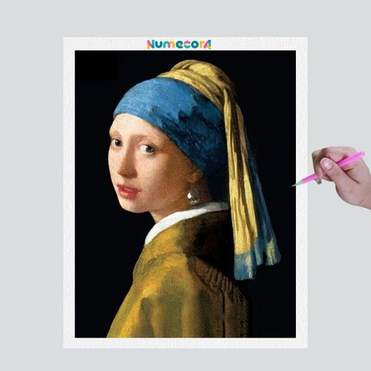 Pintura Terapêutica com Diamantes - Moça com Brinco de Pérola - Tela 100% Preenchida