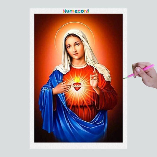 Pintura Terapêutica com Diamantes - Sagrado Coração de Maria  - Tela 100% Preenchida