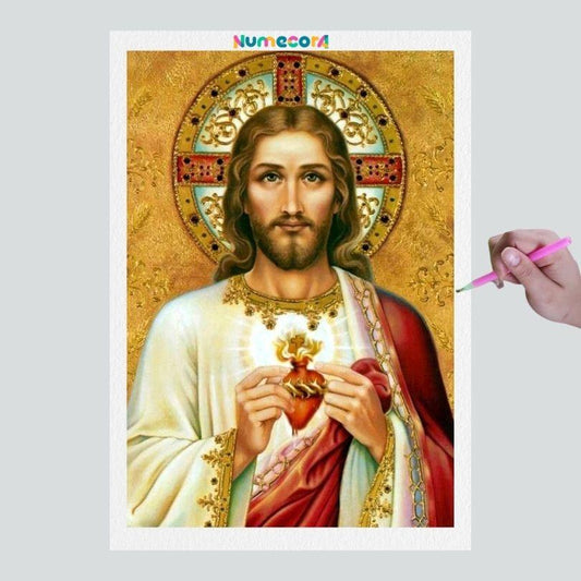 Pintura Terapêutica com Diamantes - Jesus Cristo - Tela 100% Preenchida