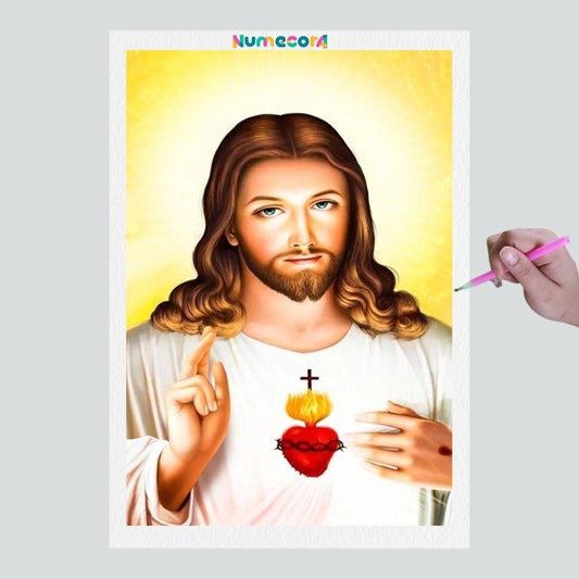 Pintura Terapêutica com Diamantes - Jesus Luz  - Tela 100% Preenchida