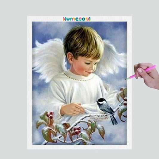 Pintura Terapêutica com Diamantes - Anjinho - Tela 100% Preenchida