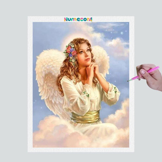 Pintura Terapêutica com Diamantes - Anjo- Tela 100% Preenchida