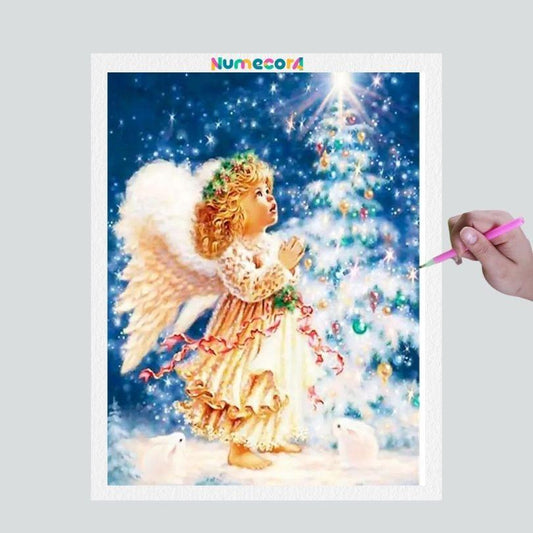 Pintura Terapêutica com Diamantes - Anjinho no Natal - Tela 100% Preenchida