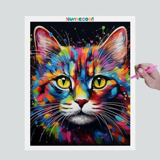 Pintura Terapêutica com Diamantes - Gato Artístico - Tela 100% Preenchida