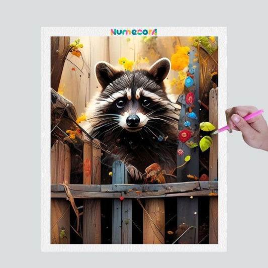 Pintura Terapêutica com Diamantes - Guaxinim  - Tela 100% Preenchida
