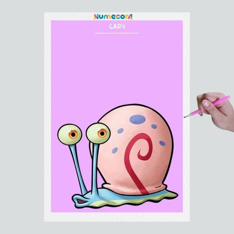 Pintura Terapêutica com Diamantes - Gary Caracol - Bob Esponja - Tela 100% Preenchida - Diamante Redondo