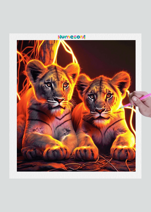 Pintura Terapêutica com Diamantes - Leões Iluminados - Numecora