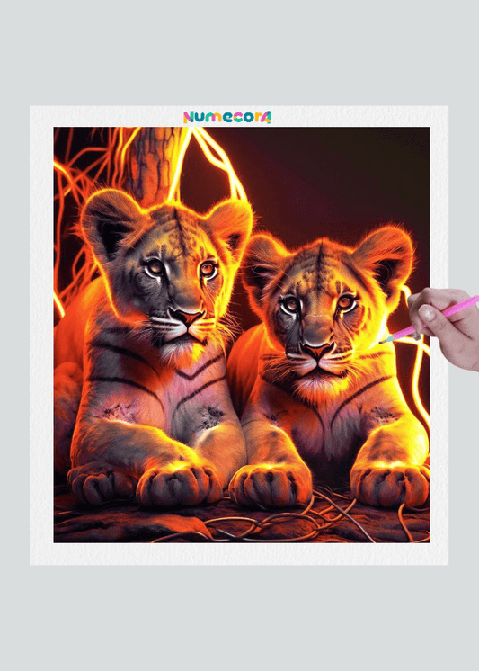 Pintura Terapêutica com Diamantes - Leões Iluminados - Numecora