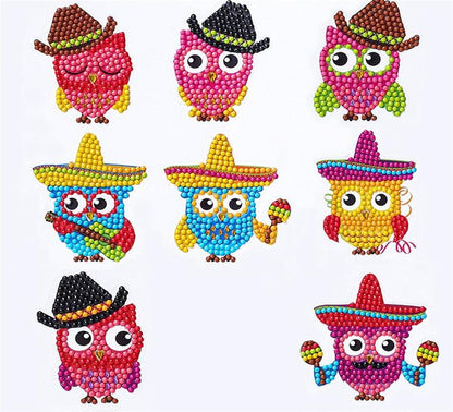 Pintura Terapêutica com Diamantes - Stickers 8Un - Diamante Redondo - Corujas mexicanas