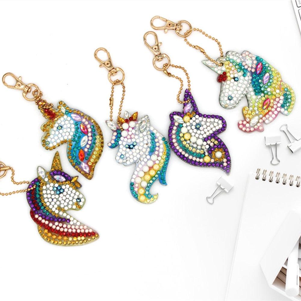 Chaveiros Pintura Terapêutica com Diamantes - Unicórnios - Kit com 5