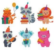 Pintura Terapêutica com Diamantes - Stickers 6Un - Diamante Redondo - Animais Aniversário