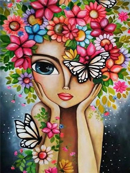 Pintura Terapêutica com Diamantes - Menina Florida