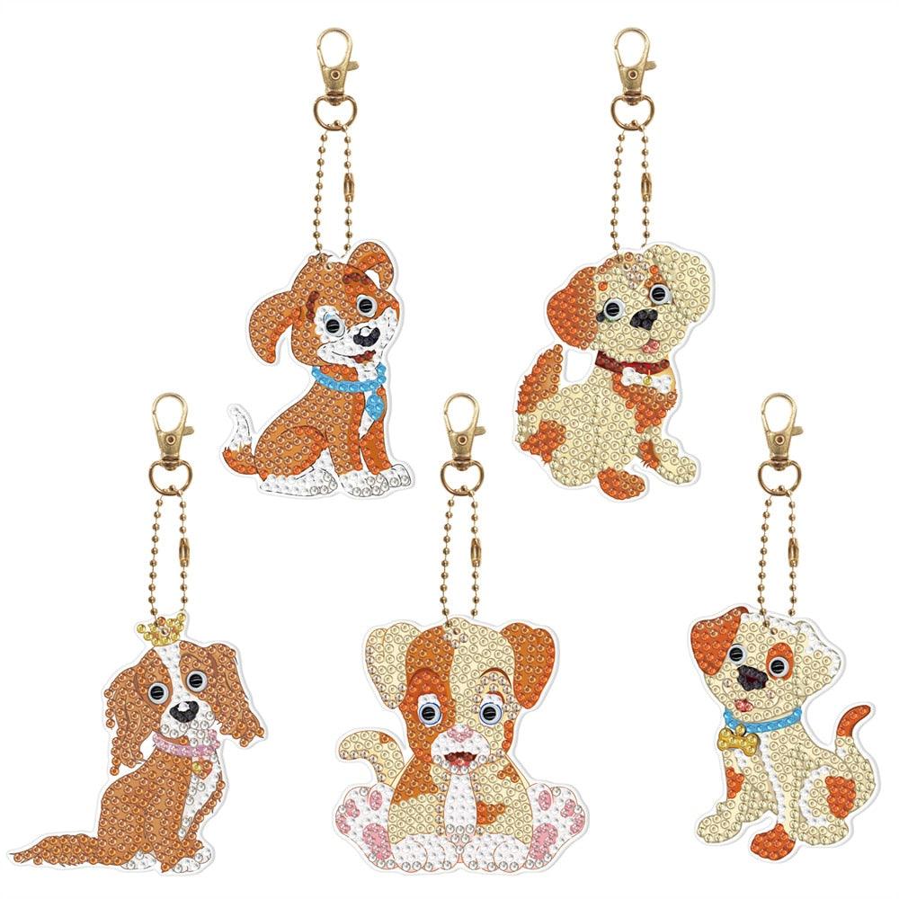 Chaveiros Pintura Terapêutica com Diamantes - Dogs caramelos - Kit com 5