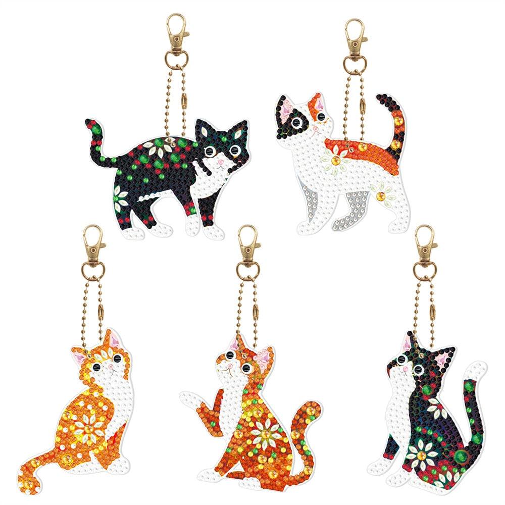 Chaveiros Pintura Terapêutica com Diamantes - Gatinhos - Kit com 5