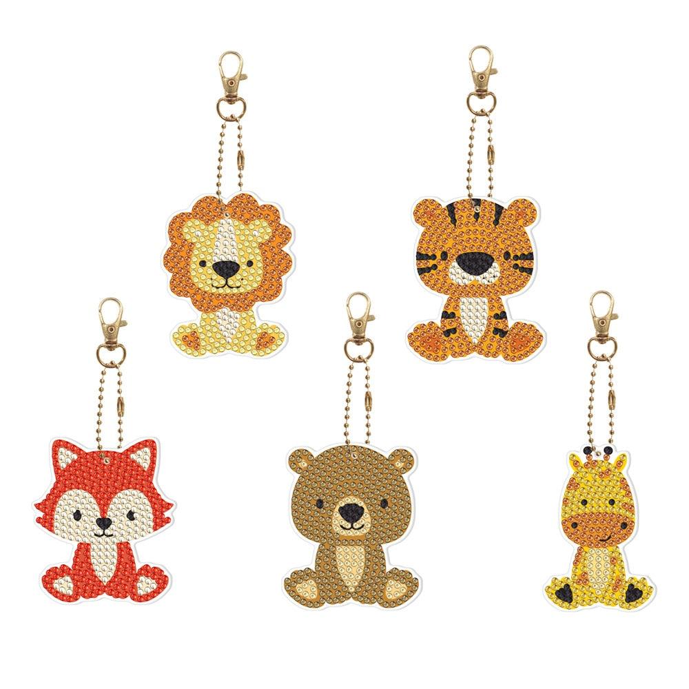 Chaveiros Pintura Terapêutica com Diamantes - Animais Fofos - Kit com 5