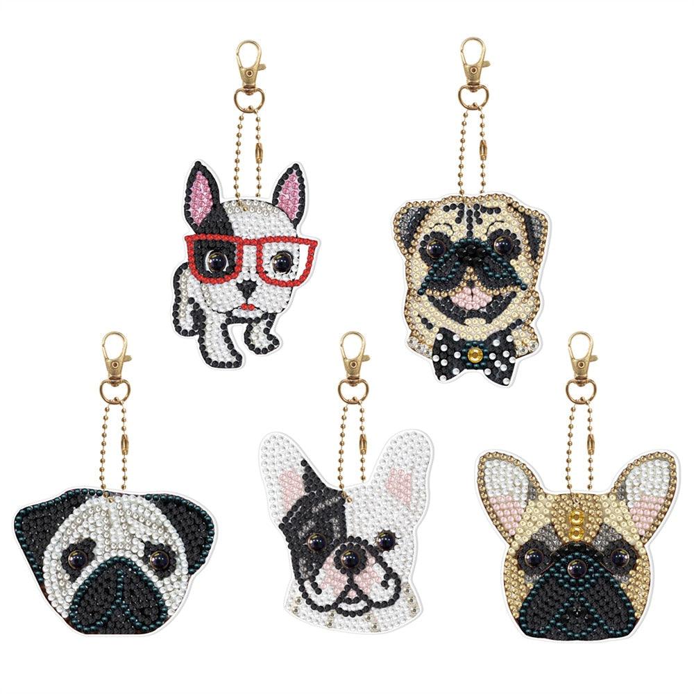 Chaveiros Pintura Terapêutica com Diamantes - Dogs Estilosos - Kit com 5