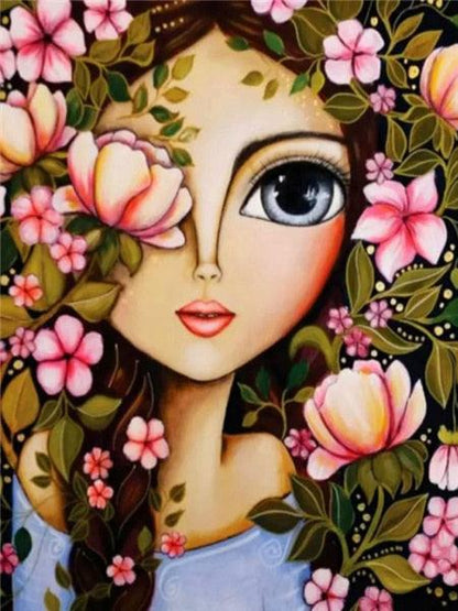 Pintura Terapêutica com Diamantes  - Menina e Flores