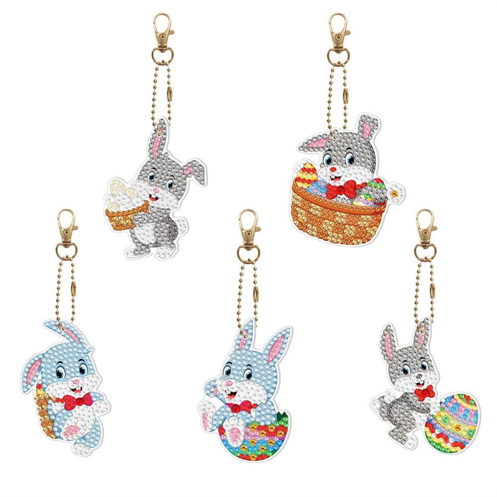 Chaveiros Pintura Terapêutica com Diamantes - Coelhinho da Páscoa  - Kit com 5