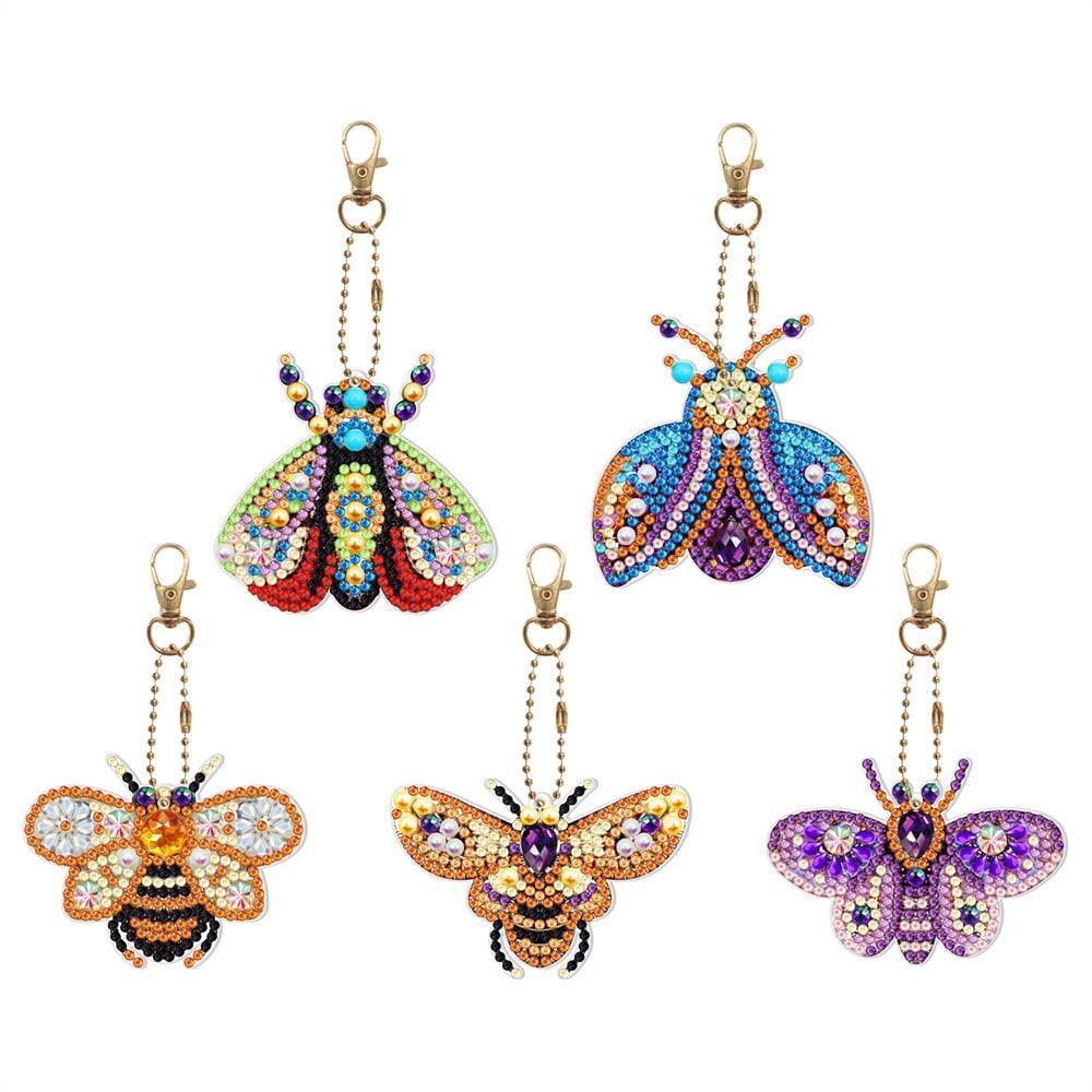 Chaveiros Pintura Terapêutica com Diamantes - Mariposas - Kit com 5